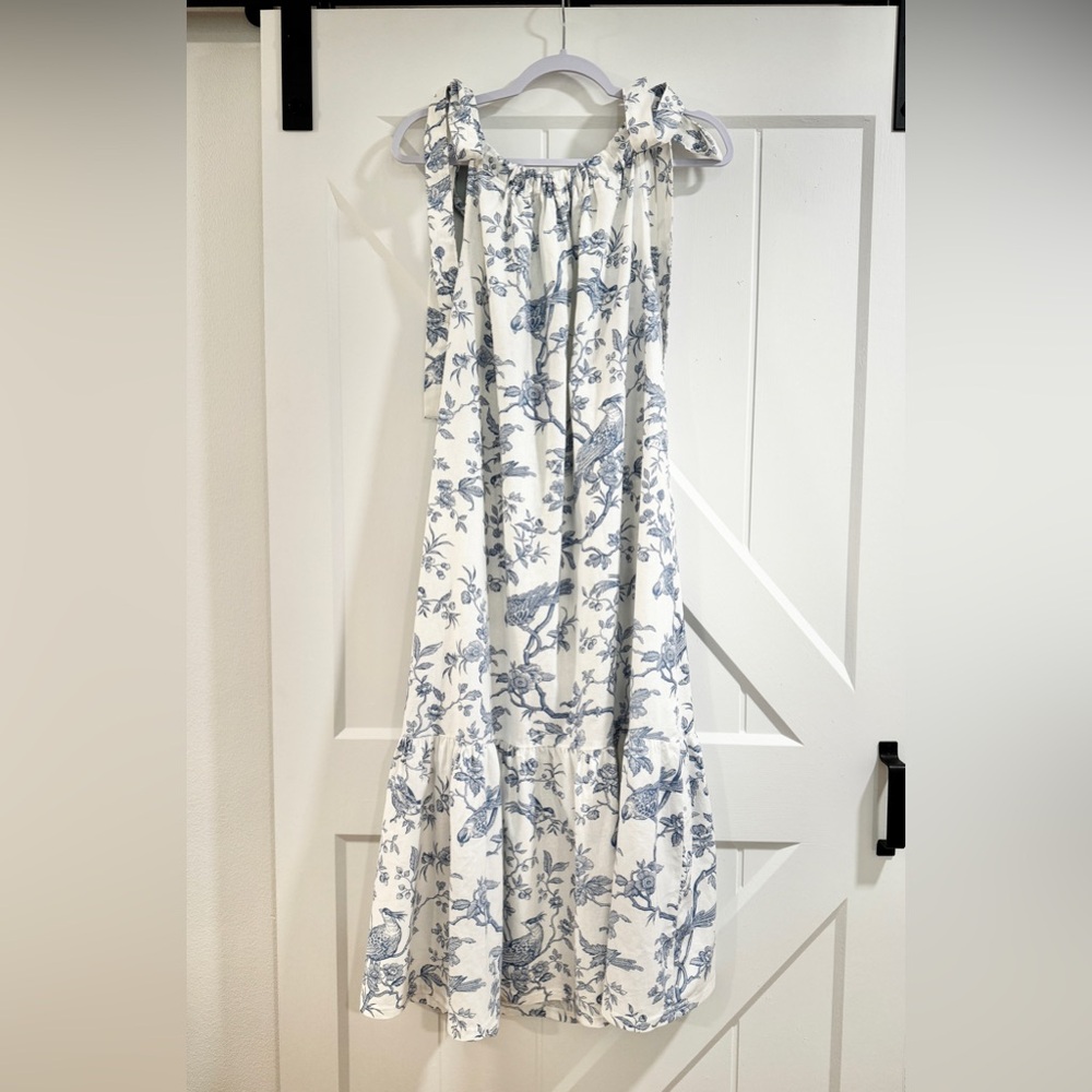 Nothing Fits But Maternity Maxi Dress Floral and Birds Size S/M Cotton Linen